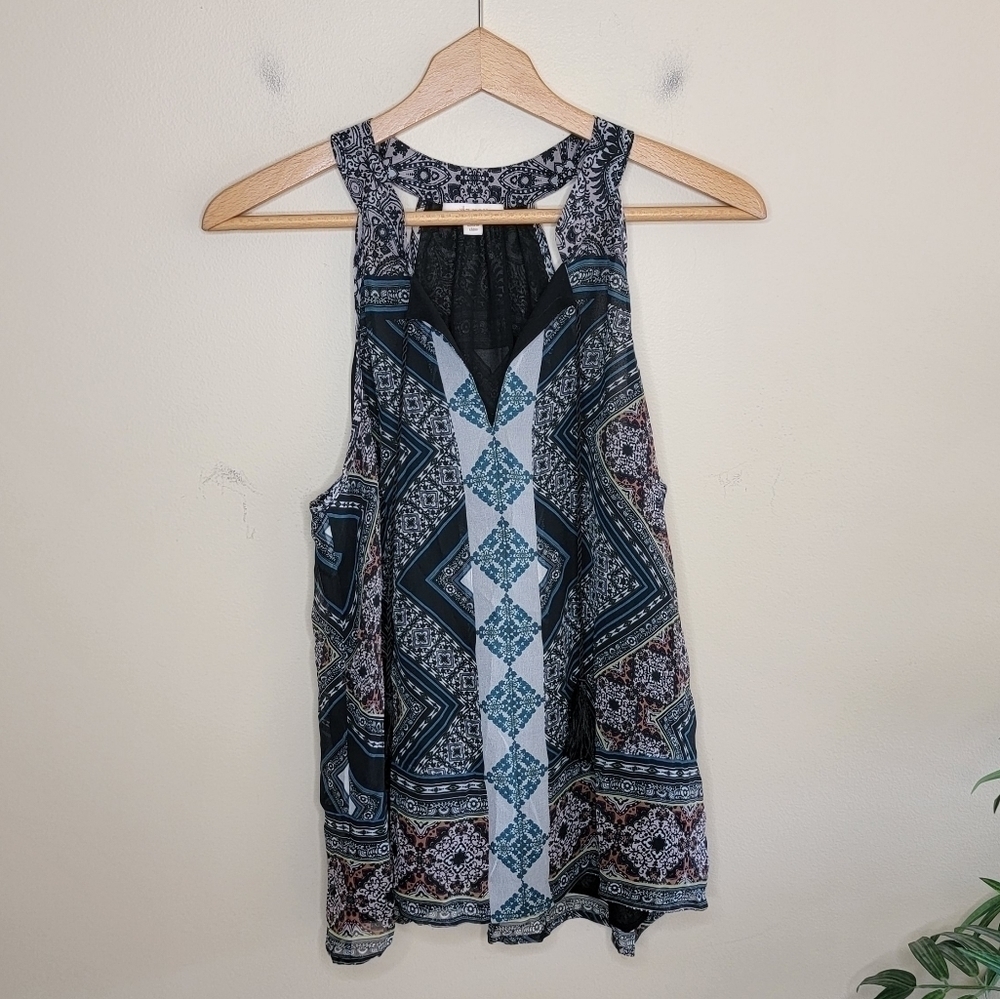 Ella Moss | Silk Scarf Print Raceback Halter Tank Blouse Size Large